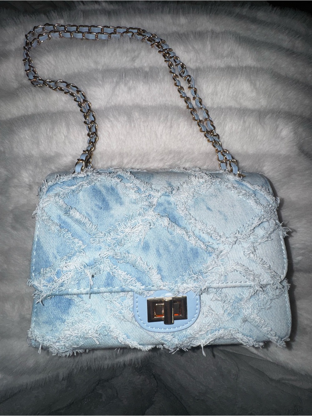 Light Blue Distressed Denim Chain Shoulder or Crossbody Bag- used one time